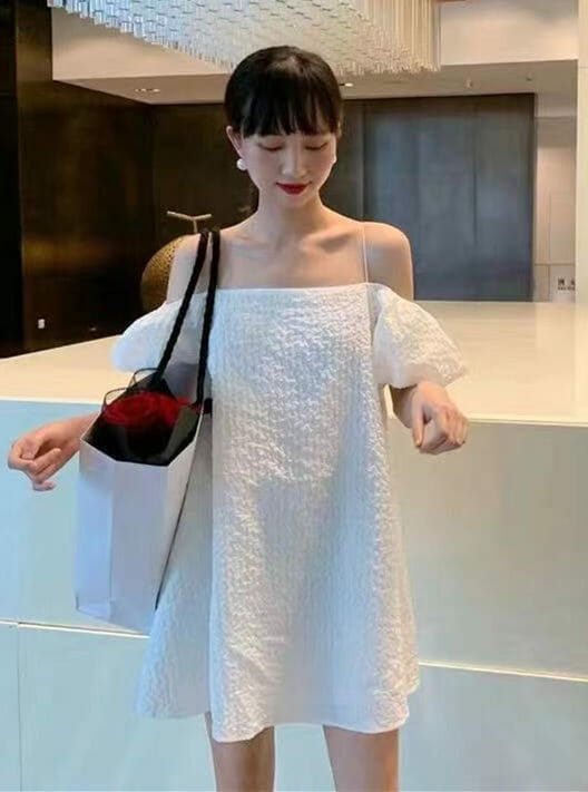 3 Colors Boat Neck Puff Sleeve A-line Dress 5