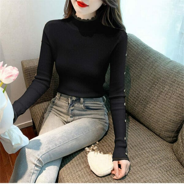 All Match 3 Colors Stand Collar Slim Knitting T-shirts 5