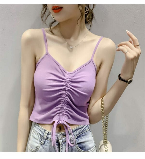 All Match 4 Colors Draw-string Pleated Cotton Camisole 6