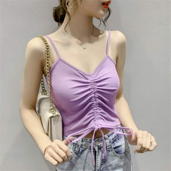 All Match 4 Colors Draw-string Pleated Cotton Camisole 5