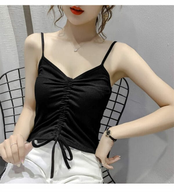 All Match 4 Colors Draw-string Pleated Cotton Camisole 4