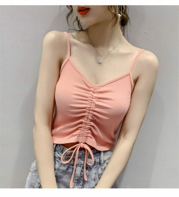 All Match 4 Colors Draw-string Pleated Cotton Camisole 3