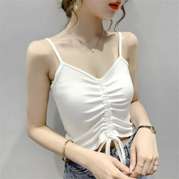 All Match 4 Colors Draw-string Pleated Cotton Camisole 2