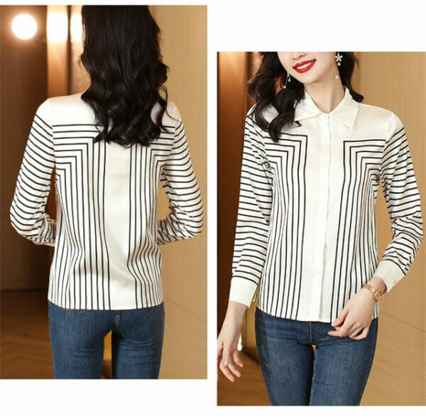 All Match Fashion Stripes Shirt Collar Long Sleeve Blouse 5