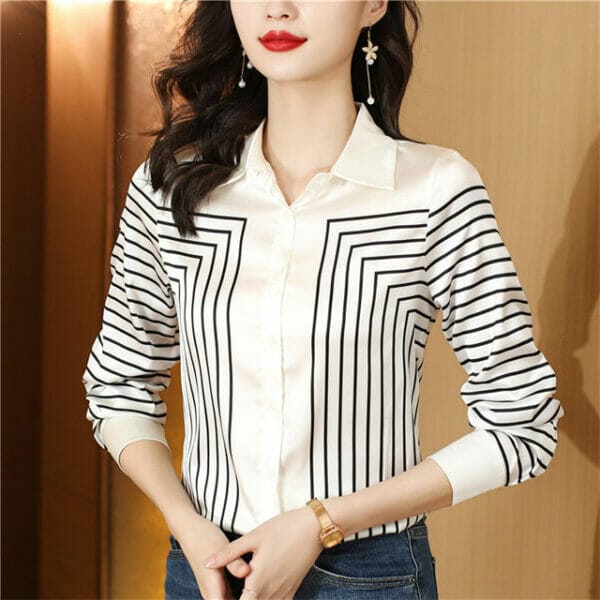 All Match Fashion Stripes Shirt Collar Long Sleeve Blouse 3