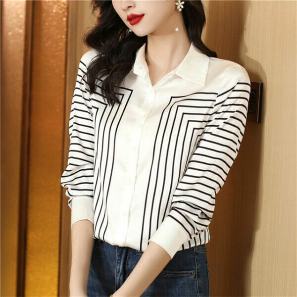 All Match Fashion Stripes Shirt Collar Long Sleeve Blouse 2