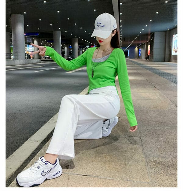 Autumn 2 Colors Slim T-shirt with Casual Long Pants 5