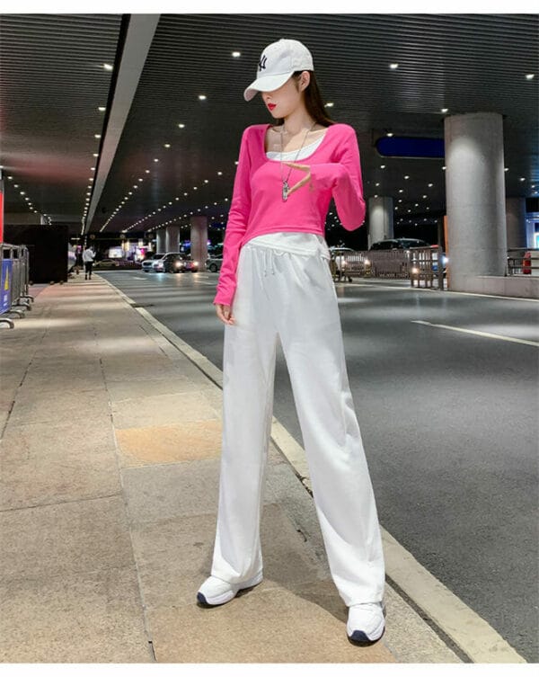 Autumn 2 Colors Slim T-shirt with Casual Long Pants 2