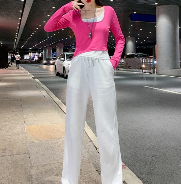 Autumn 2 Colors Slim T-shirt with Casual Long Pants 11