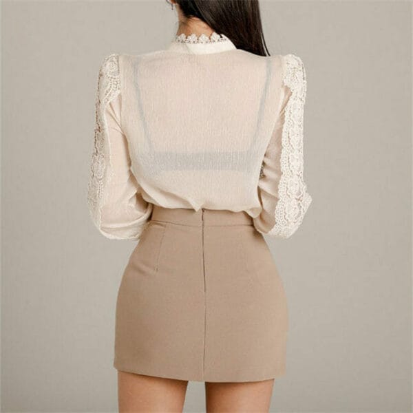 Autumn Fashion Lace Flowers Blouse with Skinny Short Skirt 6