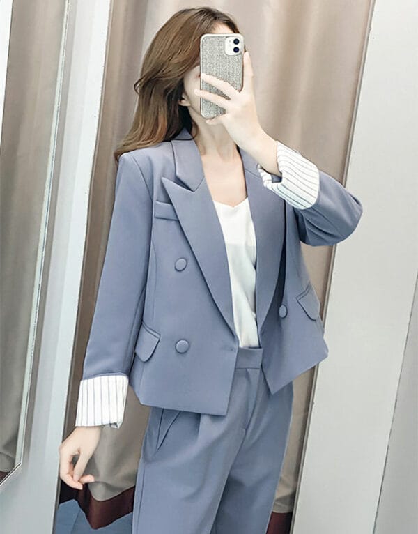 Autumn Fashion Tailored Collar Double-breasted Long Suits 4