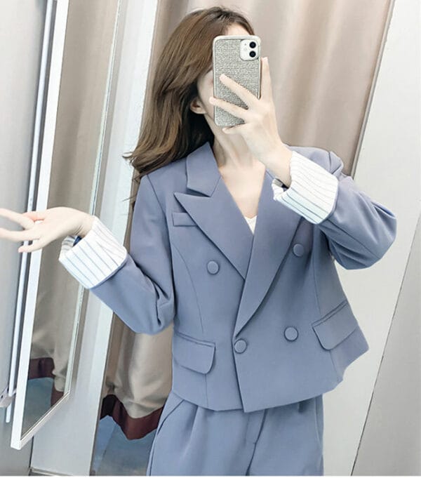 Autumn Fashion Tailored Collar Double-breasted Long Suits 2