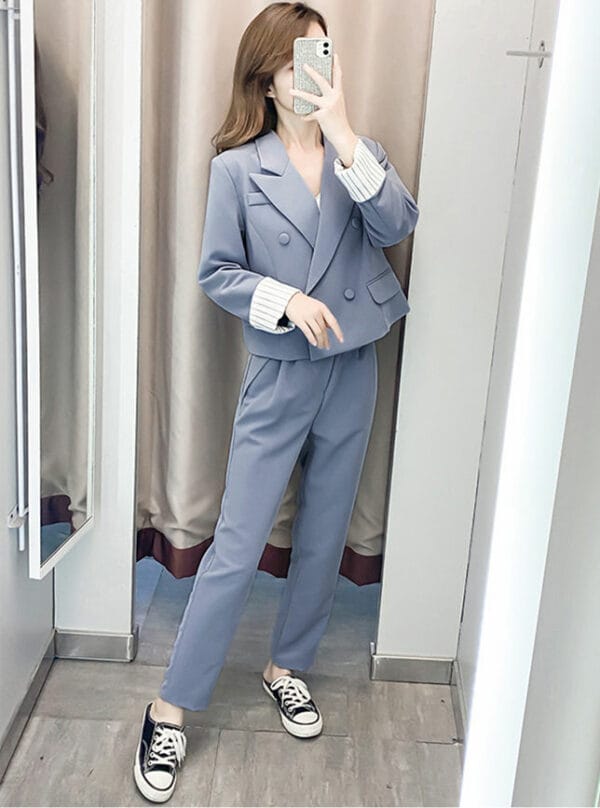 Autumn Fashion Tailored Collar Double-breasted Long Suits 1