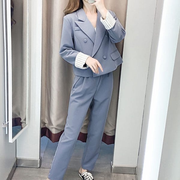 Autumn Fashion Tailored Collar Double-breasted Long Suits 11