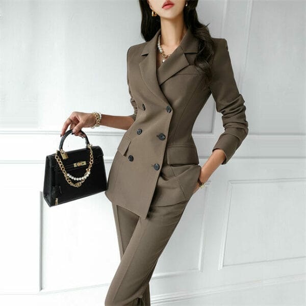 Autumn New 2 Colors Double-breasted Tailored Collar Long Suits 5