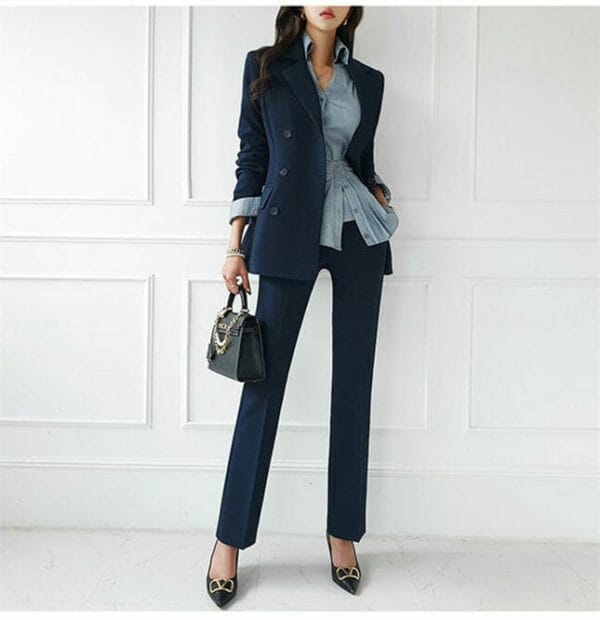 Autumn New 2 Colors Double-breasted Tailored Collar Long Suits 3