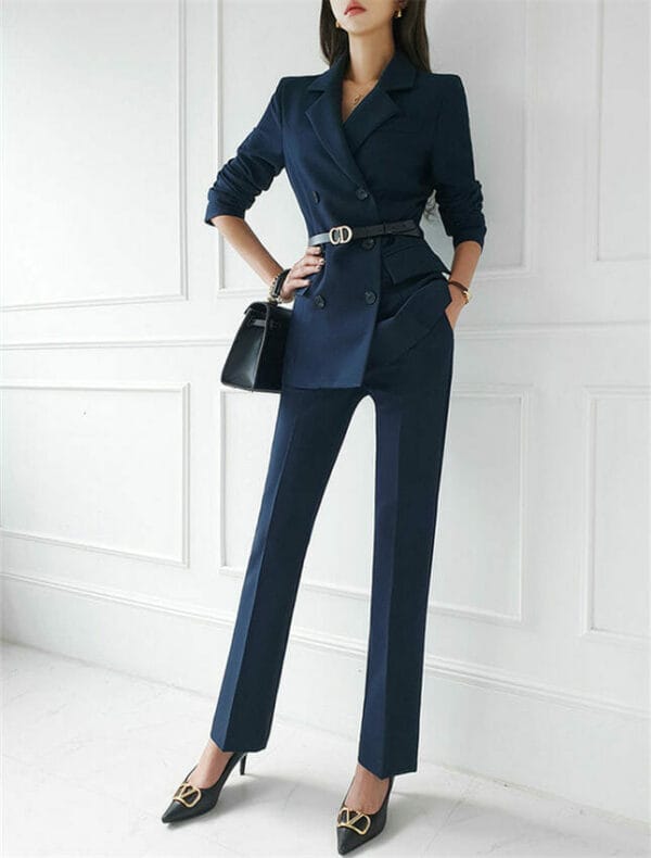 Autumn New 2 Colors Double-breasted Tailored Collar Long Suits 2