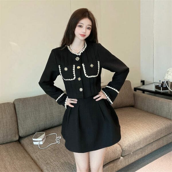 Autumn New 2 Colors Single-breasted Jacket with A-line Skirt 5