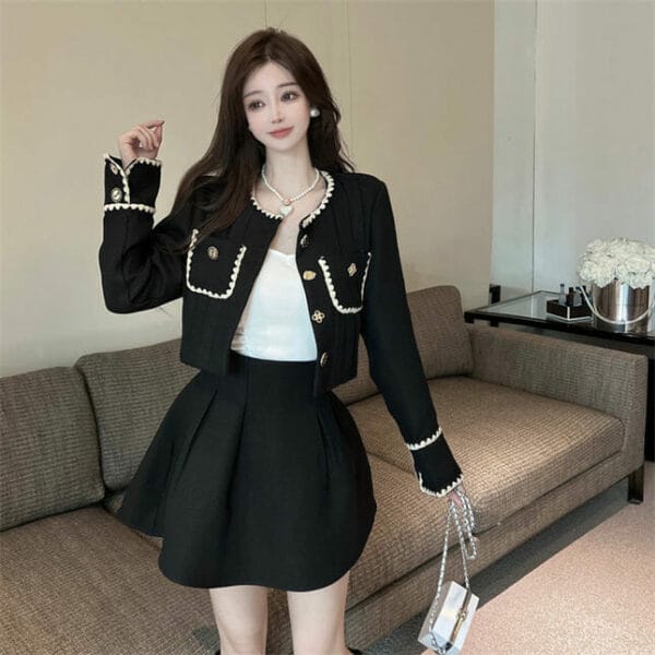 Autumn New 2 Colors Single-breasted Jacket with A-line Skirt 4
