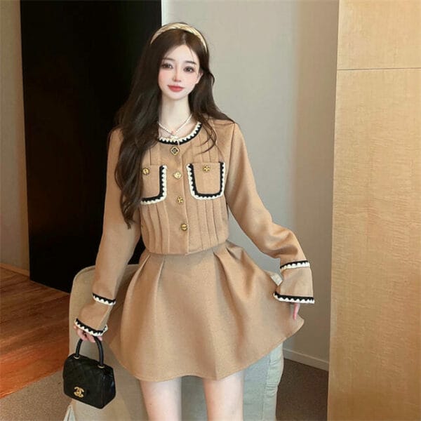 Autumn New 2 Colors Single-breasted Jacket with A-line Skirt 3
