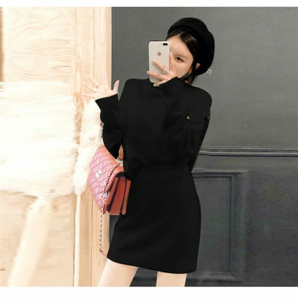 Autumn New 2 Colors Stand Collar Knitting Two Pieces Dress 6
