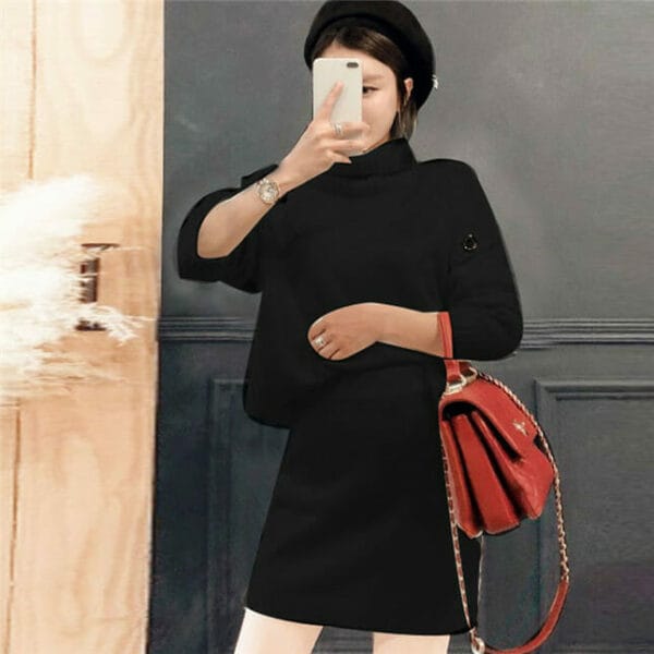 Autumn New 2 Colors Stand Collar Knitting Two Pieces Dress 4