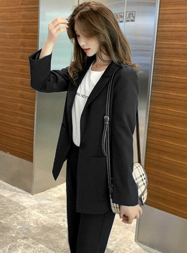 Autumn New 2 Colors Tailored Collar Two Pieces Casual Suits 4