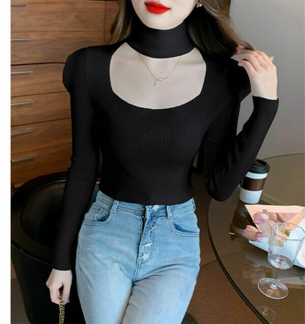 Autumn New 3 Colors Halter Square Collar Puff Sleeve T-shirt 6