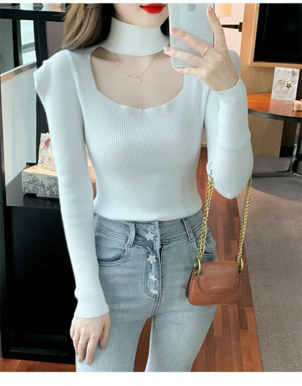 Autumn New 3 Colors Halter Square Collar Puff Sleeve T-shirt 3