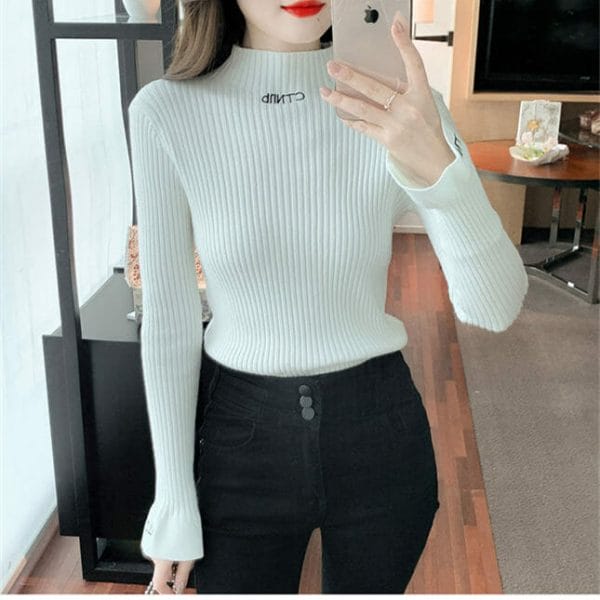 Autumn New 3 Colors Letters Stand Collar Knitting T-shirt 2