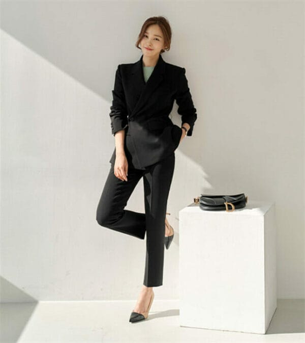 Autumn New 3 Colors Tailored Collar Tie Waist Long Suits 6