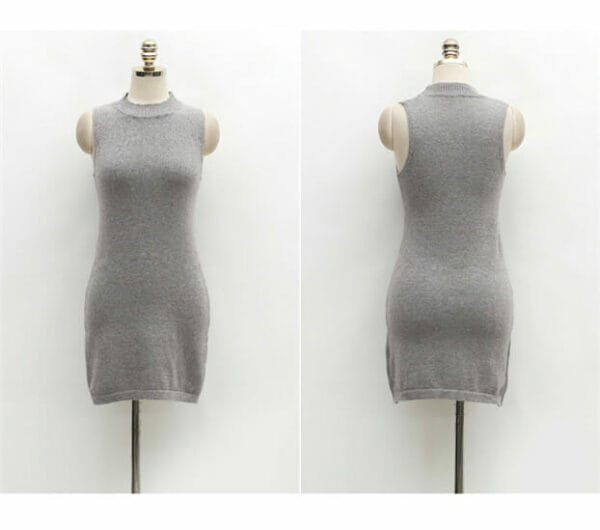 Autumn New Batwing V-neck Tops with Slim Knit Tank Dress 6