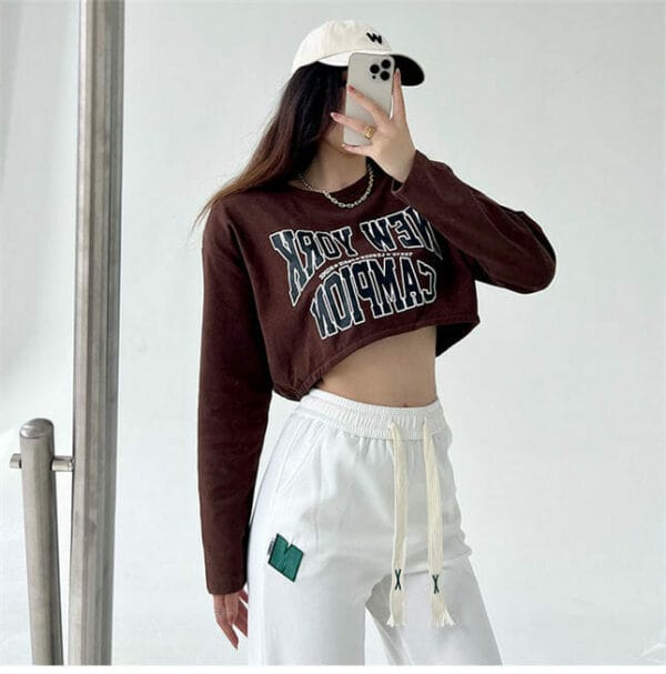 Autumn New Letters Short Tops with Tie Waist Long Pants 4