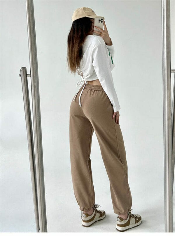Autumn New Letters Short Tops with Tie Waist Long Pants 3