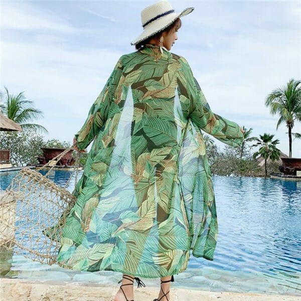 Bohemia Fashion Leaves Printings Chiffon Beach Long Dress 5