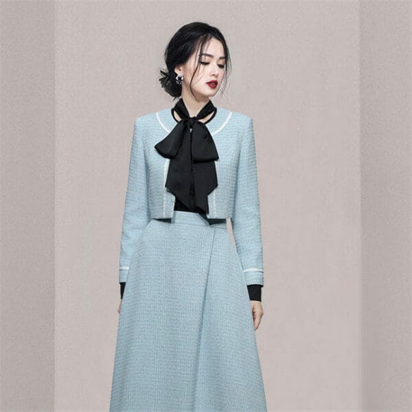 Boutique Fashion Tweed Jacket with A-line Long Skirt 4