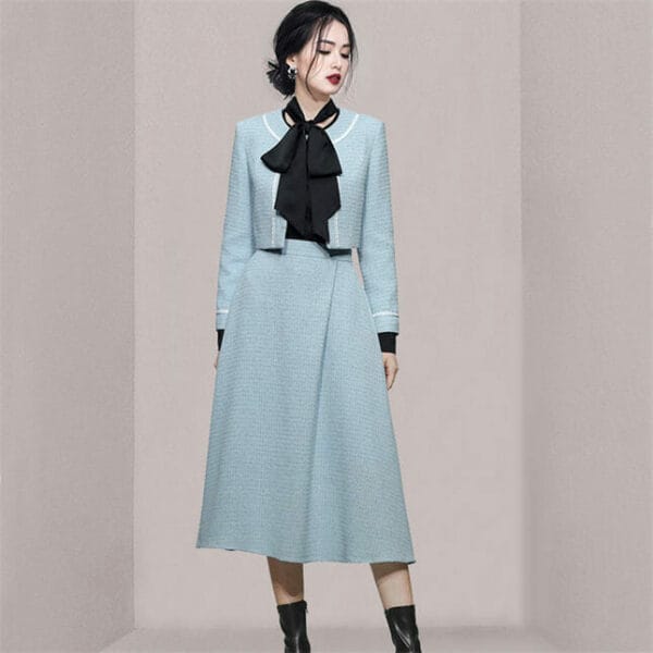 Boutique Fashion Tweed Jacket with A-line Long Skirt 3