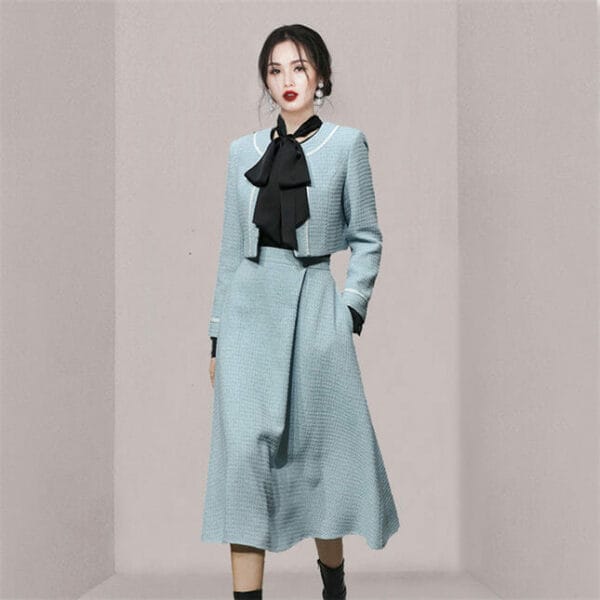 Boutique Fashion Tweed Jacket with A-line Long Skirt 2
