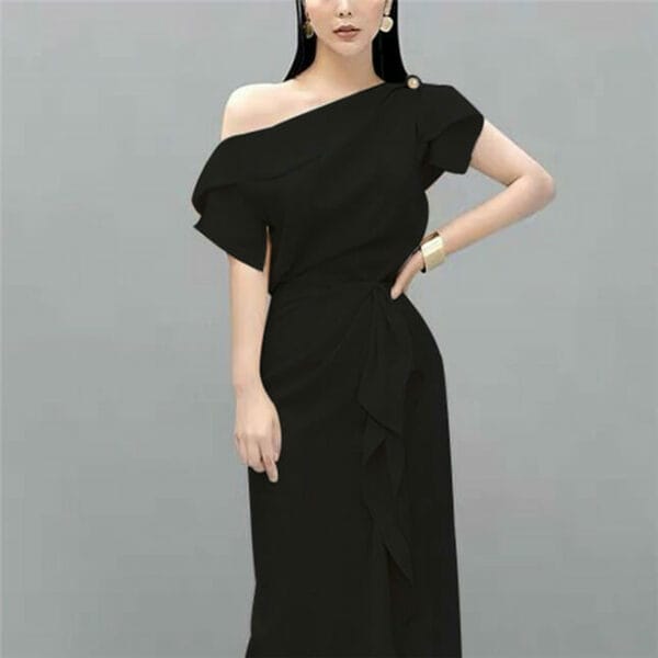 Brand 2 Colors Off Shoulder Blouse with Flouncing Long Skirt 4