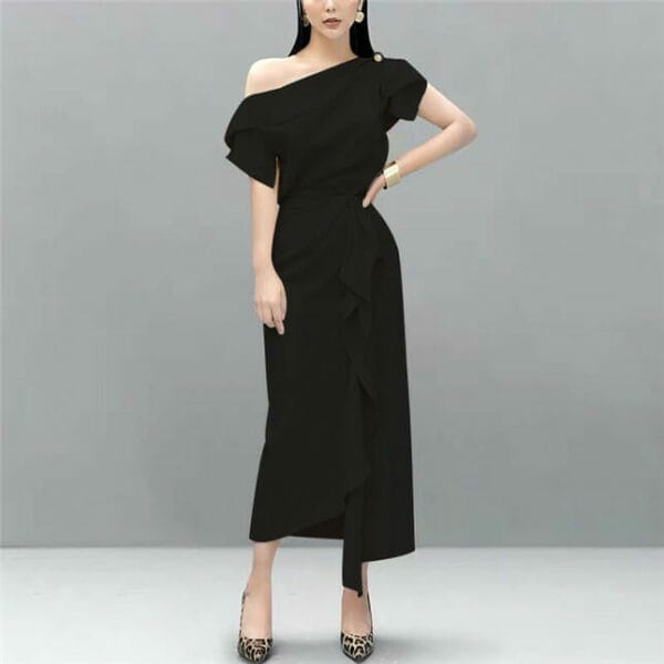 Brand 2 Colors Off Shoulder Blouse with Flouncing Long Skirt 3