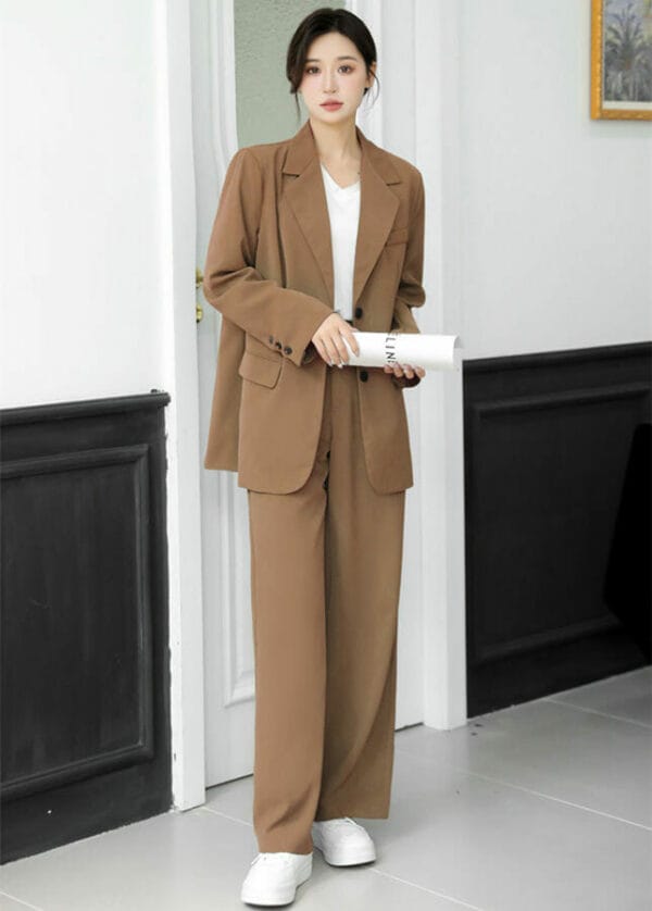 Brand 2 Colors Tailored Collar Loosen Jacket with Long Pants 6