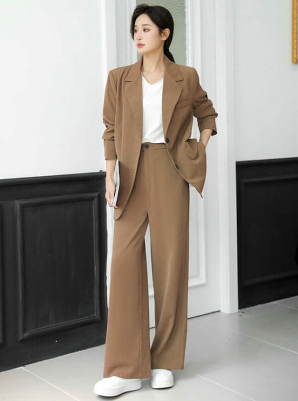 Brand 2 Colors Tailored Collar Loosen Jacket with Long Pants 5