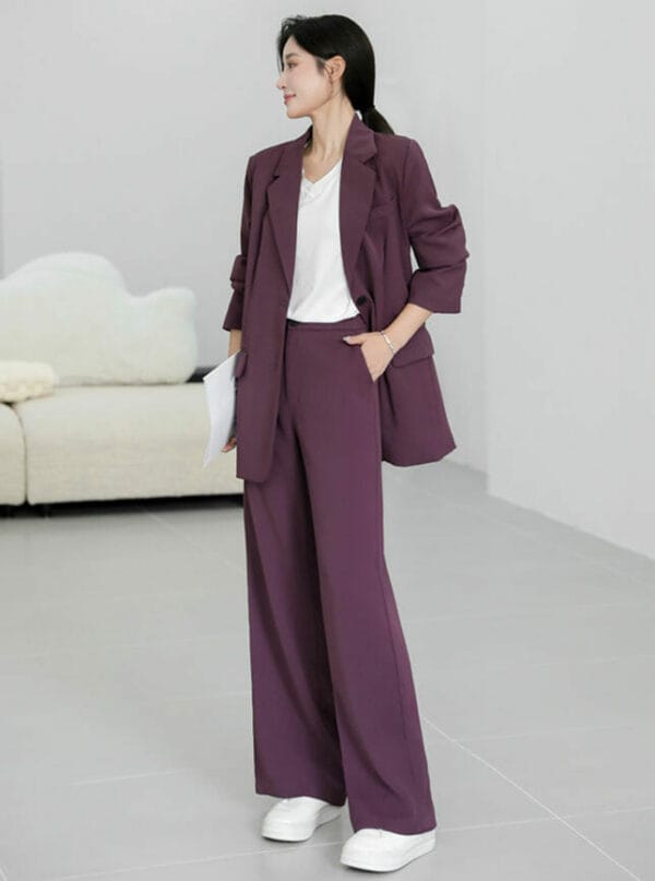 Brand 2 Colors Tailored Collar Loosen Jacket with Long Pants 3