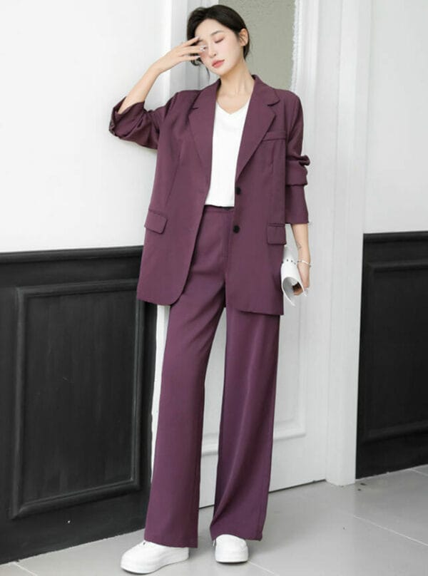 Brand 2 Colors Tailored Collar Loosen Jacket with Long Pants 2