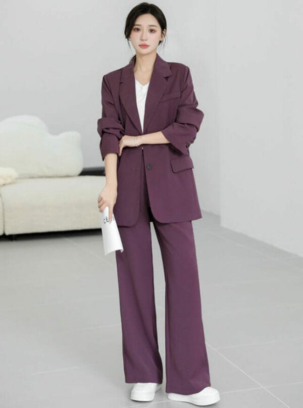 Brand 2 Colors Tailored Collar Loosen Jacket with Long Pants 1
