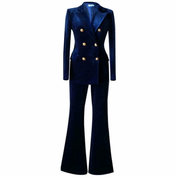 Brand Fashion Double-breasted Slim Velvet Long Suits 4