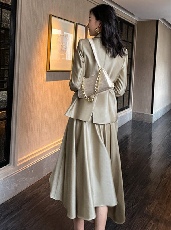 Brand Fashion Tailored Collar Jacket with Flouncing Long Skirt 2