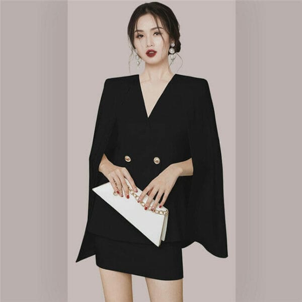 Brand Fashion V-neck Double-breasted Wraps Jacket with Skirt 3