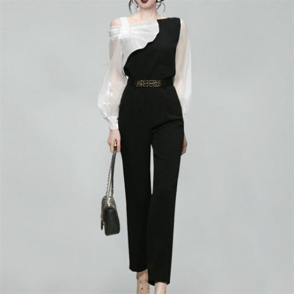 Brand New Color Block High Waist Puff Sleeve Long Suits 3