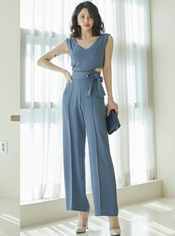 Brand New Zipper Attached High Waist Wide-leg Long Suits 1